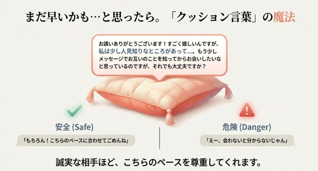 画像タイトル： 文面から読み解くマッチングアプリの男性の誠実さサイン


代替テキスト： 相手が本命か遊びかを見極めるポイントとして、行きやすい場所を聞いてくれるなどの「本命サイン」と、遅い時間や最寄り駅を指定してくる「注意サイン」の比較