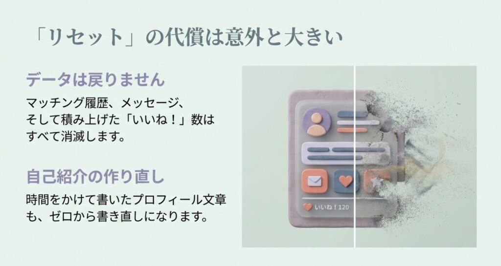 画像タイトル: 女性がペアーズを退会する主な理由

代替テキスト: 「いいね」への対応疲れやメッセージの義務感など、女性ユーザーがペアーズを退会したくなる心理的要因を図解したスライド