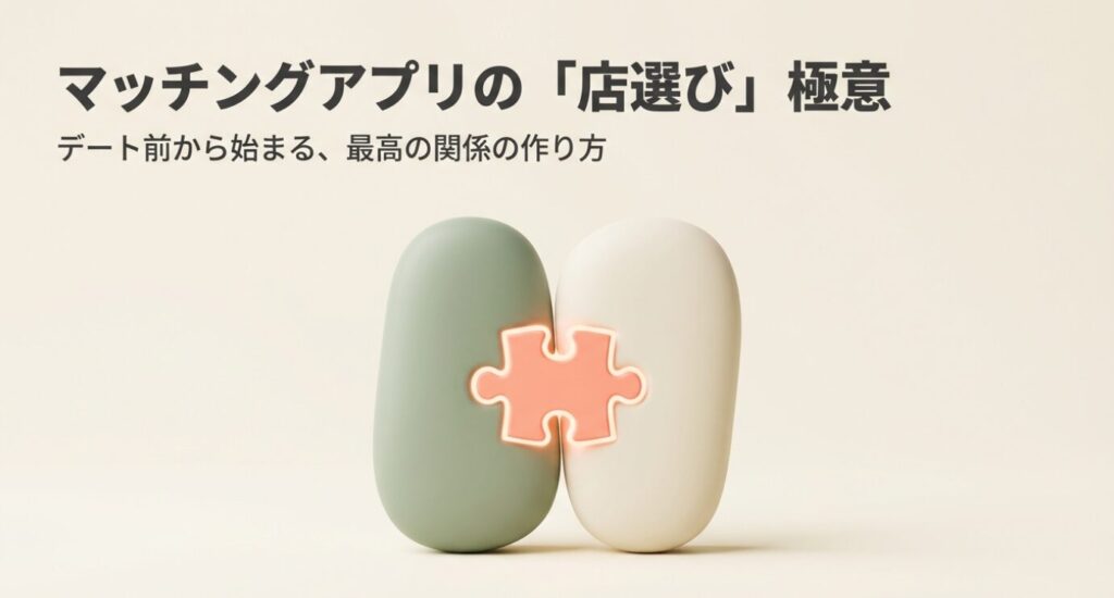 画像タイトル: マッチングアプリの店選び極意


代替テキスト: マッチングアプリの店選びの極意とデート前から始まる最高の関係の作り方の表紙スライド