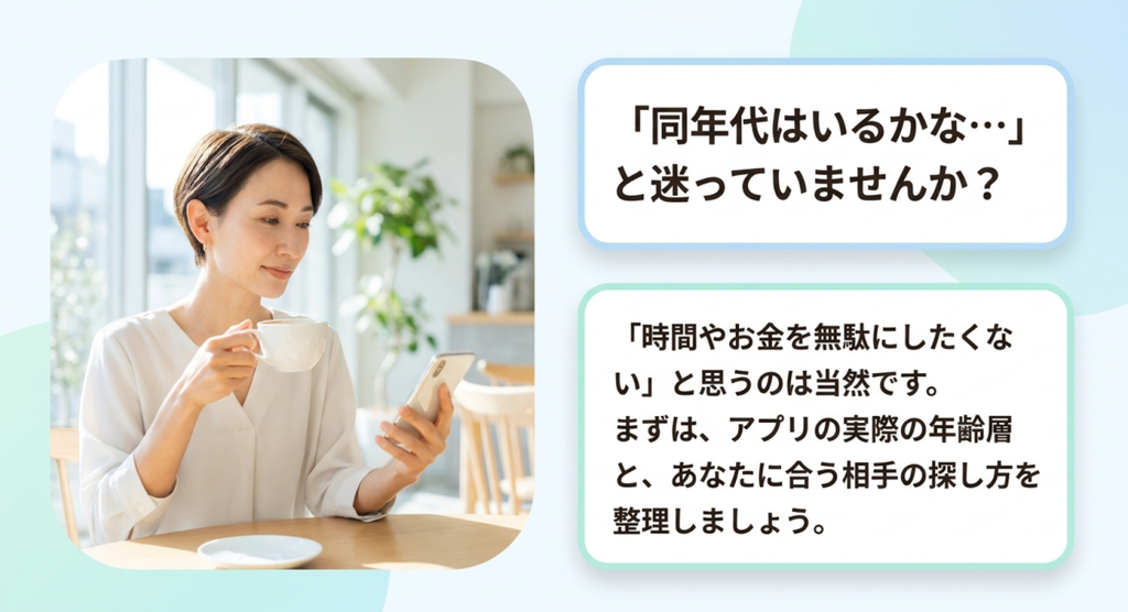 同年代の相手がいるか不安なときに年齢層と自分に合う相手の探し方を確認する案内